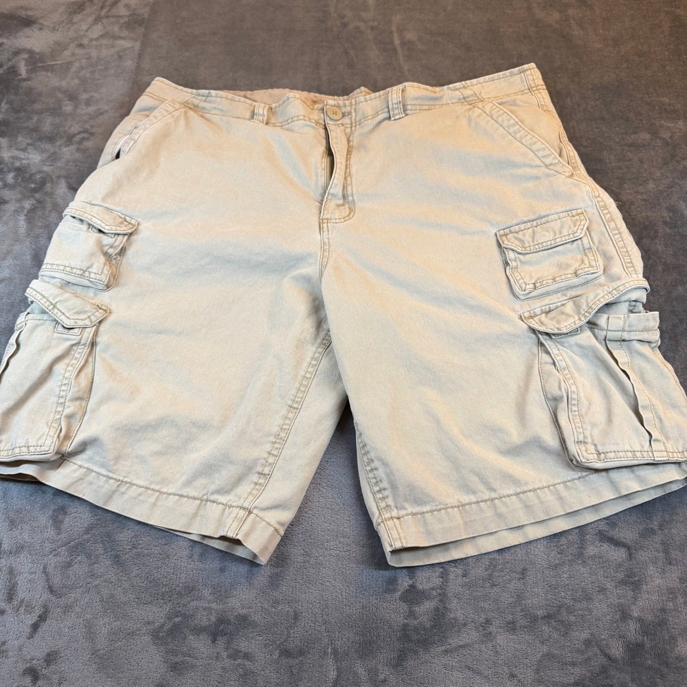 Faded Glory Cargo Shorts Mens 42 Tan Cotton Multi Pocket Casual